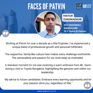Employee mayur zunjwadkar's testimony on working for more than 10 years at patvin