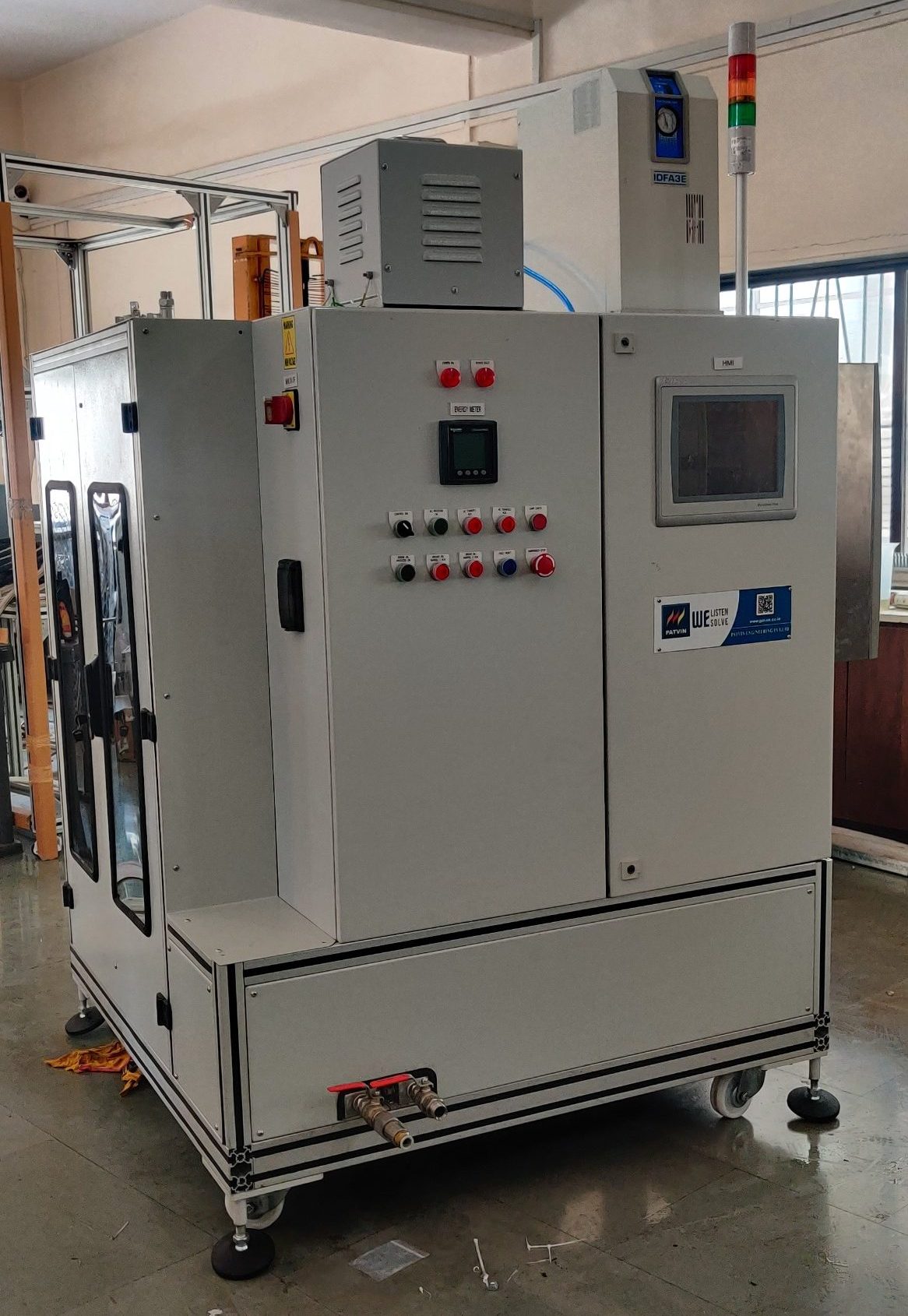 An close-up shot of the Brake oil and Filing Machine (Online)