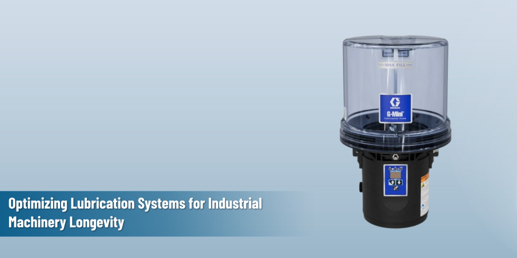 The image shows a Graco G-Mini Grease Lubrication Pump, a compact, automatic system designed for industrial and off-road machinery.